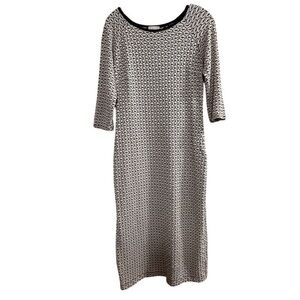 Beige by eci‎ Women's L Black Geometric Sheath Midi Dress 3/4 Sleeve